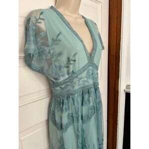 Altar'd State Mariska Lace Maxi Dress Sea Blue US Small Excellent Condition